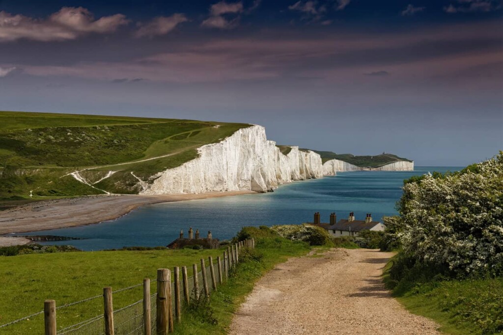 A scenic view of the iconic white cliffs of Dover.